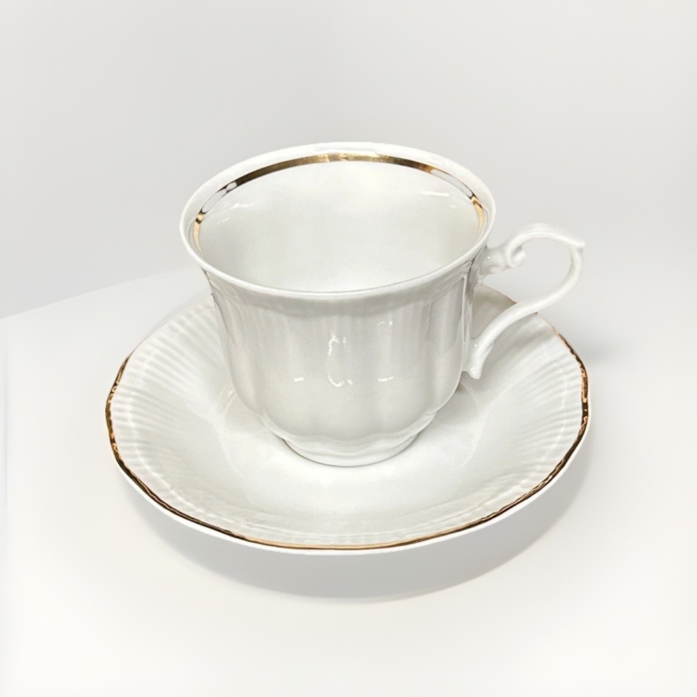 Walbrzych‎ Poland Tea Cup Saucer White Gold Trim Vintage Replacement